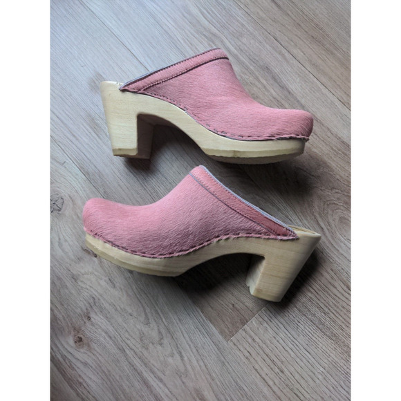 No.6 Old School Clogs High Heel Pink Pony Hair Womens 7.5 - 8 EU 38 - Picture 9 of 16